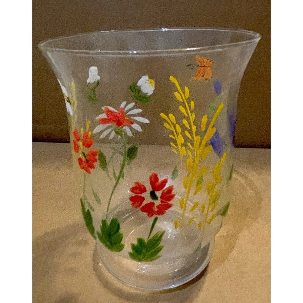 Set Of Vintage Hallmark Painted Flowers Candle Holders Votives Butterflies Bees
